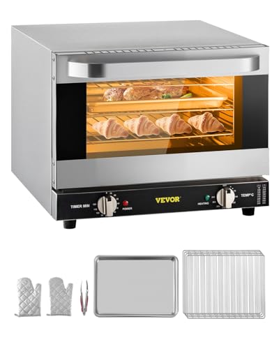 Image of VEVOR Commercial Convection Oven, 21L/19Qt, Quarter-Size Conventional Oven Countertop, 1440W 3-Tier Toaster w/Front Glass Door, Electric Baking Oven w/Trays Wire Racks Clip Gloves, 120V