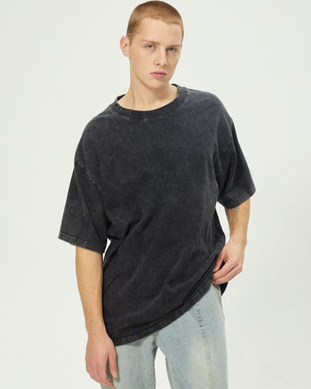 3 Pack Men's Oversized Heavy Cotton T-Shirts Vintage Tee Loose Fit Short Sleeve Casual Shirts for Men - Image 2