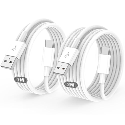 USB C Charger Cable 2 Pack 1M+2M USB A to USBC Cable Type C Charger Fast Charging Phone Charger Lead for iPhone 17 16 15 Pro Max Plus Air Samsung Galaxy S25 S24 Ultra Google Pixel for iPad Air