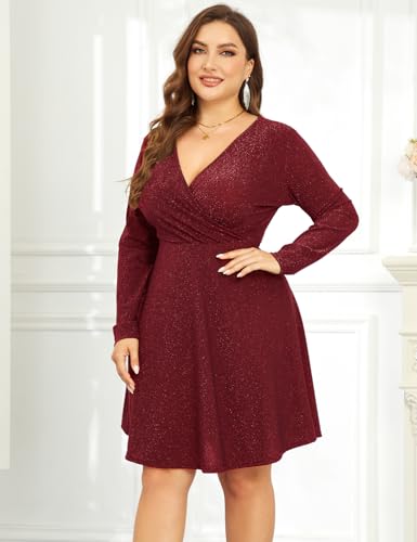 Image of ZOMVA 2025 Plus Size 0X-4X Sparkly Glitter Wrap V Neck A Line Mini Dress Sparkle Sequin Sexy Dresses Cocktail Party Club