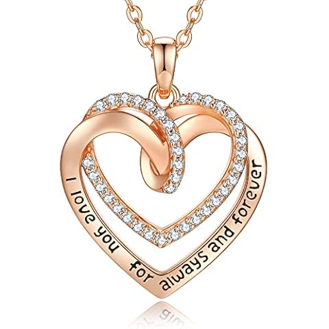 CDE Necklaces for Women 18K Rose Gold Jewelry, 925 Sterling Silver Heart Pendant Necklace, Birthday Anniversary Christmas Gifts for Women Wife Mum Her Girlfriend Cover