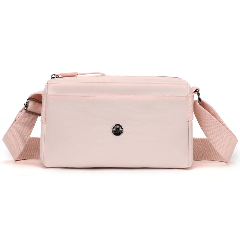 Bolsa tiracolo feminina de nylon elegante – Bolsa de ombro casual leve com design quadrado estruturado, rosa, Bolsas de mão
