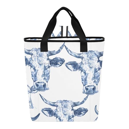 Sac à dos isotherme avec têtes de vache bleues - 41,9 cm - Pour l'extérieur, le camping, la randonnée
