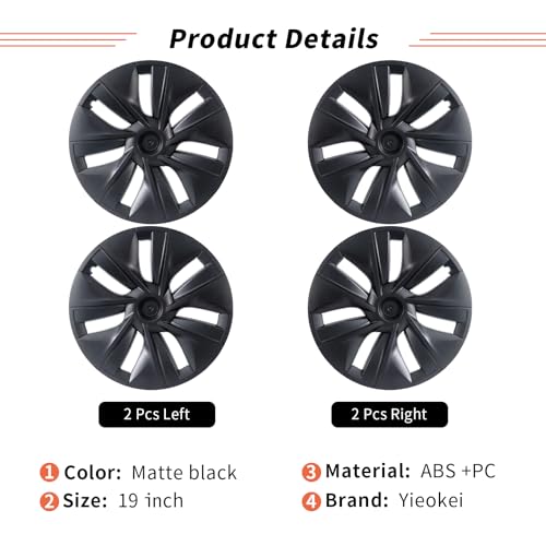 Tesla Model Y Wheel Covers 19 Inch 2020-2024 Full Fit Hubcaps with Left-Right Aero Symmetry, Reduced Wind Drag, Includes Tire Repair Kit Tesla Model Y Accessories by Yieokei - Used condition - Image 4