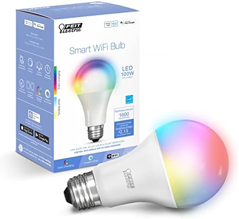 Feit Electric Smart Bulb, 100W Equivalent Color Changing and Tunable White, 2.4Ghz Wifi light bulb, No Hub Needed, Works with Alexa and Google Assistant, High CRI Dimmable LED OM100/RGBW/CA/AG, 1 Pack