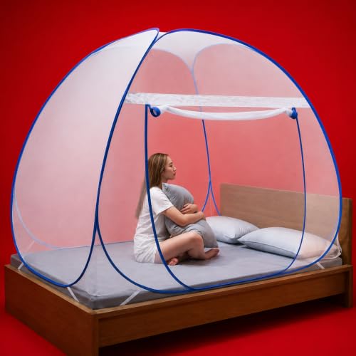 Image of Mosquito Net for Double Bed | King Size Foldable Machardani | 6 x 6 Feet Polyester 30GSM Strong Net (Pack of 1)