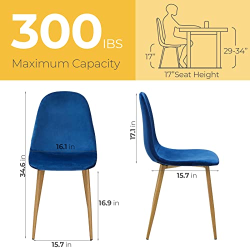 Greenforest Dining Chairs Set Of 4 With Velvet Cushion Seat, Dining Kitchen Room Chairs, Mid Century Modern Upholstered Side Chairs With Metal Legs, Navy Blue #TOP2