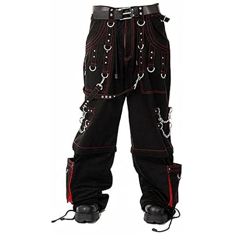 Men Gothic Bondage Trouser Cyber Red Thread Shorts Metal Studs Trouser Pant/USA (32) Cover