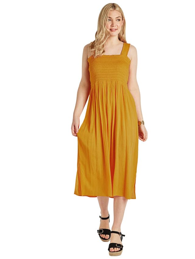 Selvia Women's Solid Sleeveless Poly Rayon Square Neck Fit & Flare Dress (535Tk7741N-L_Yellow)