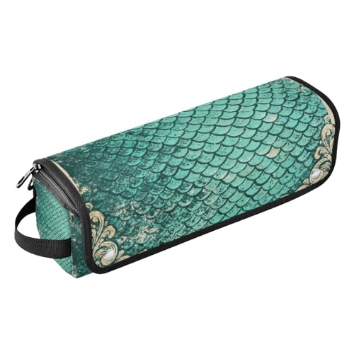 Bolsa de viaje para herramientas de cabello y tapete resistente al calor, organizador para planchas, rizadores, secador de pelo, accesorio de viaje con textura de escamas de pescado verde retro miniatura 1