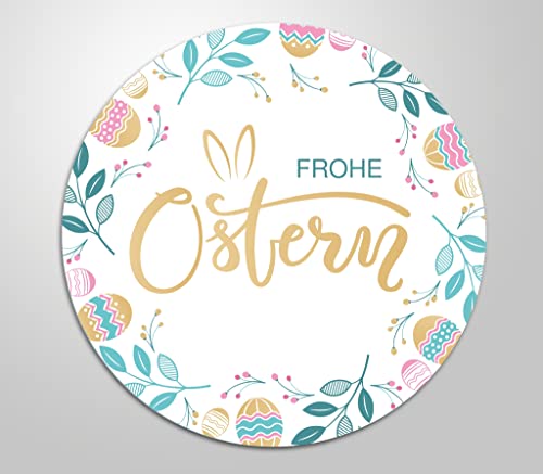 50x hochwertige Etiketten "Frohe Ostern" mit Kranz rund hohe Klebekraft 4cm Aufkleber Cover