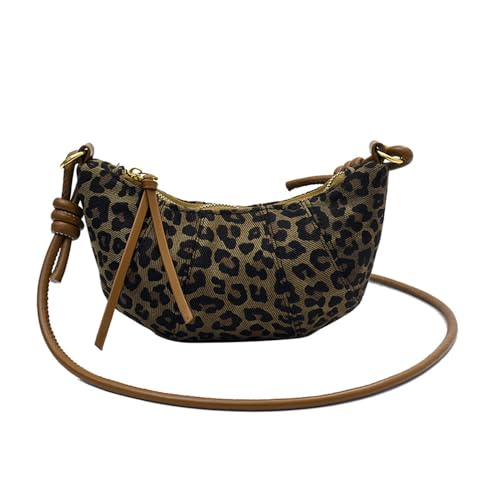 Image of Leopard Print Crescent Bag for Women Cheetah Print Hobo Crescent Crossbody Bag Casual Vintage Sling Half Moon Bag