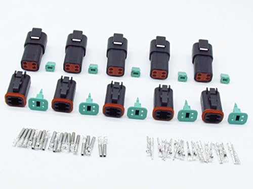 CNKF 5 Sets 4Pin DT Connector kit Waterproof Sealed Electrical Plug housing Wire Dt Connector 22-16AWG DT04-4P DT06-4S (Black)
