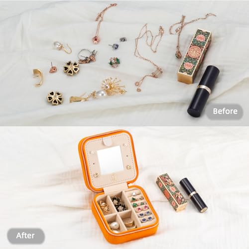 Image of TRODANCE Plush Velvet Travel Jewelry Case Organizer, Small Travel Jewelry Box,Portable Jewelry Box Travel Mini Organizer Portable Display Storage Box For Rings Earrings Necklaces (Orange)