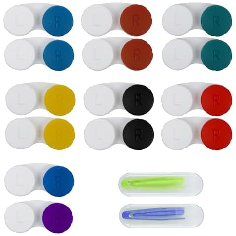 Aoutrow 14 Pack Contact Lens Case Box with 2 pcs Portable Contact Lens Stick Tool Case Set,Mini Contact Lens Case, Colorful Bulk Box Holder Container, Contact Lens Case Set Cover