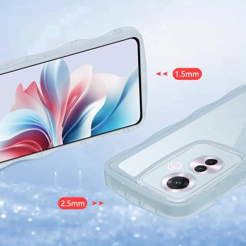 OPPO Reno11 A ケース ブルー ウェーブ TPU波状のバンパー 半透明 スマホケース かわいい うねうね オッポ Reno11A ウェーブ デザイン 可愛い 韓国 女性用 薄型 人気 おしゃれ 耐衝撃 ストラップホール付き(ブルー)