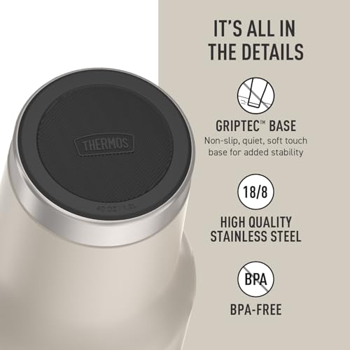 Image of THERMOS Stainless Steel Cup Holder Mug - 40 Ounce, Sandstone - Insulated Tumbler with Lid and Straw, Plus Leak-Resistant Slide Lock