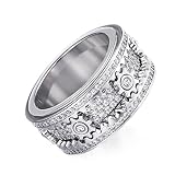 GAOFG Diamond Ring Gypsophila Rotierbarer mit Full Diamond, Anti-Angst-Stressabbau Viel Glück Kristallringe Schmuck Accessoires für Männer Frauen Liebhaber Geschenke,Silber,11