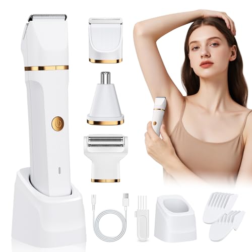 Lady Shavers for Women 3-in-1 Bikini Trimmer Woman IPX7 Waterproof Nose Trimmer Rechargeable Pubic Hair Trimmer for Women Wet and Dry Painless Electric Foil Shaver for Body Arms Legs Underarms White