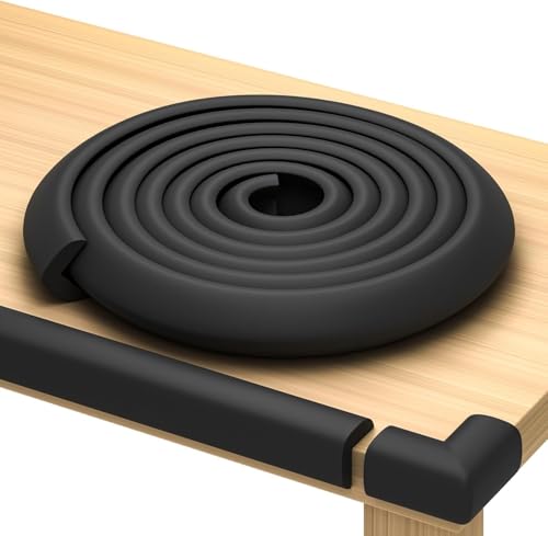 Furniture Edge and Corner Guards | 16.2ft Protective Foam Cushion | 15ft Bumper 4 Adhesive Childsafe Corners | Baby Child Proofing Foam Set and Safe for Table, Fireplace, Countertop | Black