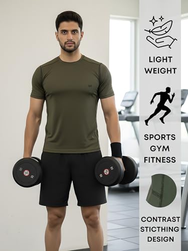 Image of White Moon Gym T Shirts for Men Workout Activewear Solid Quick Dry Sports Tshirt for man Breathable Lightweight Half Sleeve Regular Fit Round Neck Running Boys T Shirt Combo Pack of 2
