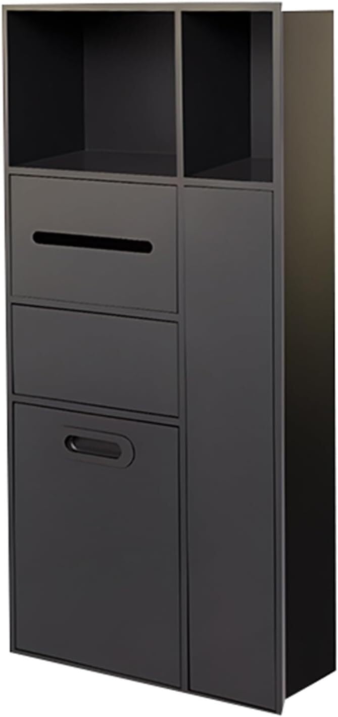 Generico Nicchia incassata in Acciaio Inox, pattumiera Nascosta Accanto al WC, nicchia per lavabo, per Soggiorno, Giardino, spazi pubblici (Nero, 40x86 cm)