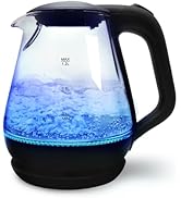 [プラス30日延長保証カード付] ガラスケトル 電気ケトル 大容量 1.2L 800W 自動電源OFF 空焚き防止 LED 光る 強化ガラス 清潔 ブラック