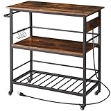 IBUYKE Kitchen Island with 3 Shelves, Island Table for Kitchen with Power Outlet,Kitchen Cart with Large Worktop,Rolling Bar Cart for Home, Outdoor, Kitchen TMJ024H