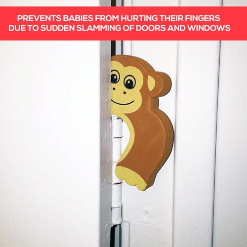Image of Safe-O-Kid Room Safety Combo - 12-Piece Baby Proofing Kit with 1 Hinge Lock, 4 Ball Shaped Corner Guards, 5 Socket Covers, 1 Monkey Shaped Door Stopper &1 Nylon Lock
