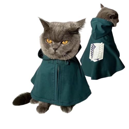 進撃の巨人 調査兵団マント着 猫の衣装 エレン・イェーガー ペット服 猫 小型犬 ぬいぐるみ用 コスプレ仮装 コスチューム 変身 ハロウィン お散歩 お出かけ (L) [並行輸入品]のサムネイル
