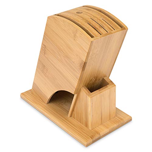 aiface Messerblock, 7 Slots Messer Lagerung (6 Slots Messerhalter ohne Messer + 1 Schere Rack) Bambusholz Universal Messer Blöcke & Lagerhalter Messer Organizer für Küchenzähler Cover