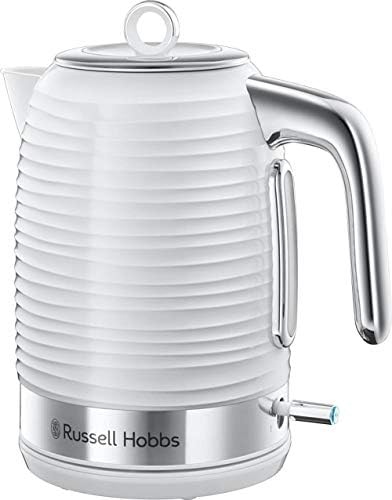 Water Pot Russell Hobbs Inspire Electric Kettle, 3000 W Fast Boil, 1.7 Litre, White with Chrome Accents