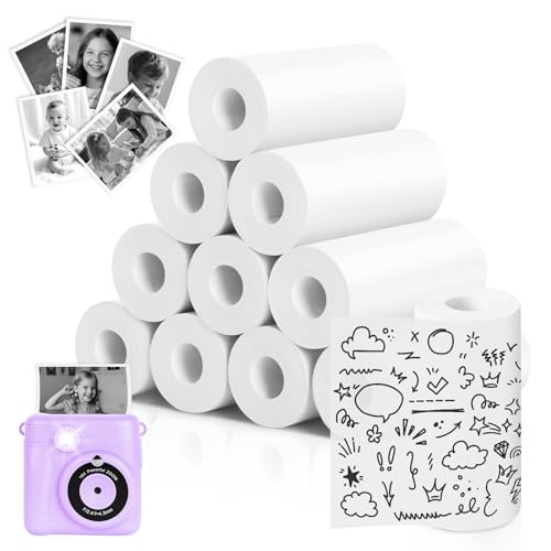 10 Rollen Thermopapier Kinderkamera, Thermopapier für Kinder Sofortbildkamera, Thermodrucker papier weiß, Thermopapiers für Scrapbooking, Fotos, Notizen, Etiketten(57mm x 25mm)