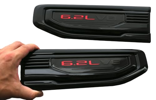 Image of Pair New 6.2L V8 Vent Emblems Kit 3D Driver Passenger Side Badge Compatible with 2019-2026 GMC Sierra GM 85160715 86532094 (6.2L V8-Black Red)