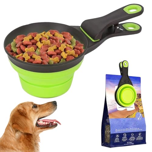 Image of Qpets Silicone Dog Food Scoop, 237ml Foldable Bowl Collapsible Scoop with Sealing Clip for Cat Dog, Portable Pet Food Scoop Feeding Scoop Food-Grade Materials Dog Food Bowl