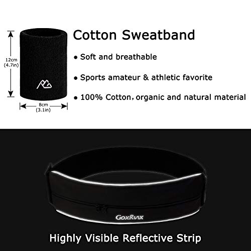 Running Belt Waist Pack with Sports Wristband,Reflective Zippered Runner Pocket Pouch Fanny Pack Adjustable Running Waistband with Key Clip for Fitness Walking Cycling, iPhone 11/X,Galaxy S10 (Black)