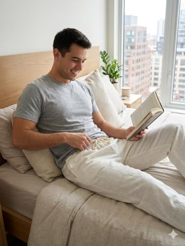 Image of White Khadi Cotton Men's Pajama Pants Size 32 | Elastic Waistband, Drawstring Closure, Relaxed Straight-Leg Fit, Side Pockets, Handspun Texture