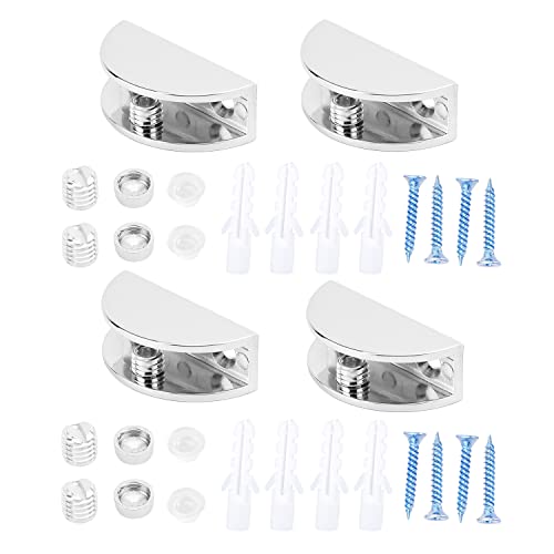 MroMax ガラス棚ブラケット ガラスクランプ ガラスシェルフブラケット 4個入り 調整可能なクランプ10~12mm厚 亜鉛合金クローム仕上げ ガラスサポートウッドホルダー 壁掛け 固定クリップ ガラスシェルフサポート