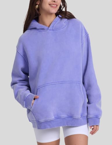 Image of FAIABLE Womens Oversized Acid Wash Hoodie Unisex Heavyweight Fleece Cotton Hoodies Vintage Washed Sweatshirt for Women