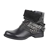  Elara Damen Stiefeletten Biker Boots mit Nieten Chunkyrayan BZ8399-KB Black-38