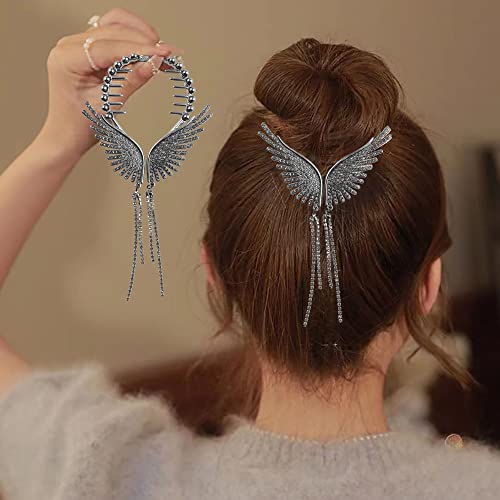 Angel Butterfly Rhinestone Hair Clips, Black Tassel Claw Clips, Pearl Ponytail Pins, Coiled Hair Pins, and Shiny Styling Accessories for Girls