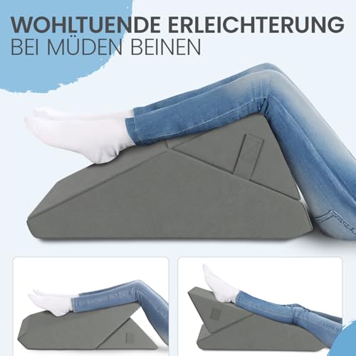 ELONEO Multifunktionales Keilkissen, Rückenkissen, Kniestütze, Beinstütze, Venenkissen für Couch und Sofa, Lesekissen, Größe W55 x H56 x L30. 5 cm, Grau