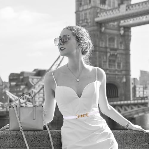 Women's Skinny Genuine Leather Belt Adjustable with Gold Buckle2