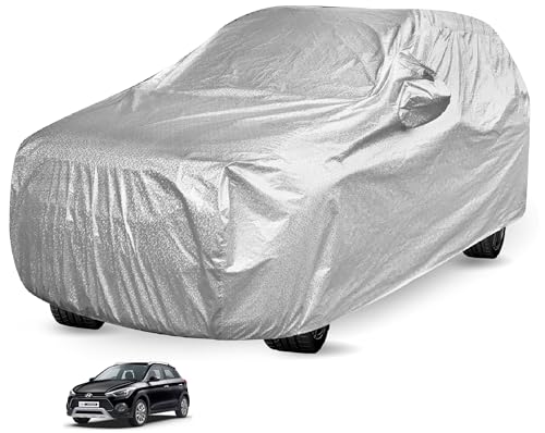 Image of Auto Hub Waterproof Car Cover Compatible with Hyundai i20 Active with Mirror Pocket, Soft Cotton Lining, Waterproof i20 Active Car Cover- Metallic Silver