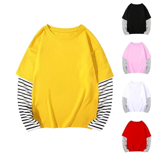 Boys Girls Spring Fall Long Sleeve Cotton False Two PC Striped Top T Shirt Girls Button down Shirt2