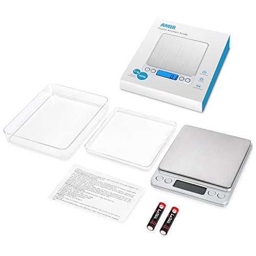 Amir Digital Kitchen Scale, 3000G 0.01Oz/ 0.1G Pocket Cooking Scale, Mini Food Scale, Pro Electronic Jewelry Scale With Back-Lit Lcd Display, Tare & Pcs Functions, Stainless Steel, Batteries Included #TOP6