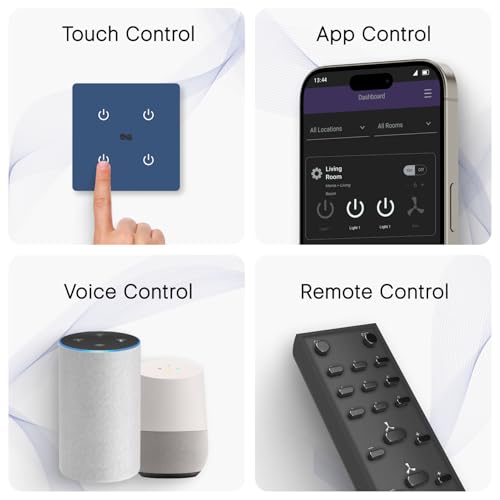 Image of IOTICS Smart Wifi Switch Board: 4 x Switch Module. Touch Control, Remote, App Control. Voice Compatible with Alexa & Assistant. Smart Touch Switch Board For Home Automation (Blue)
