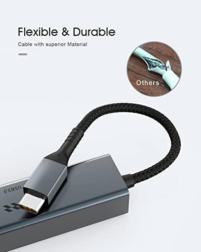 Elexlinco USB C Hub, Slim Type C to 4 Port USB 3.0 Adapter with a 1000Mbps Rj45 Ethernet Port and 3 USB 3.0 Ports, High Speed USB Splitter Compatible with MacBook Pro/Air, iPad Pro, Dell, XPS and More