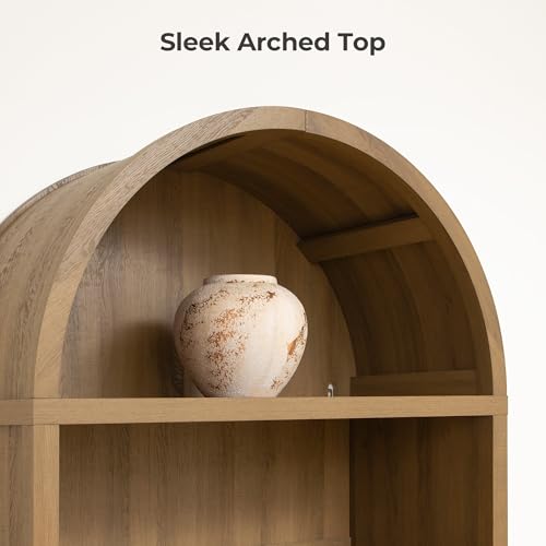 SICOTAS Book Shelf Arched Cabinet Bookshelf Arch 84.2" Tall Bookcase 5 Tier Large Bookshelves with Doors Storage Rattan Boho Wide Book Shelves Case for Living Room Kitchen Office Bedroom Library