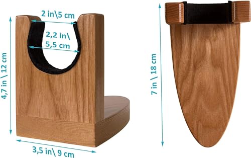 Image of Ash Wood Guitar Holder Wall Mount - Wooden Hanger Hook Stand Rack for Electric, Classic, Acoustic and Bass - Musical Instruments Hardwood